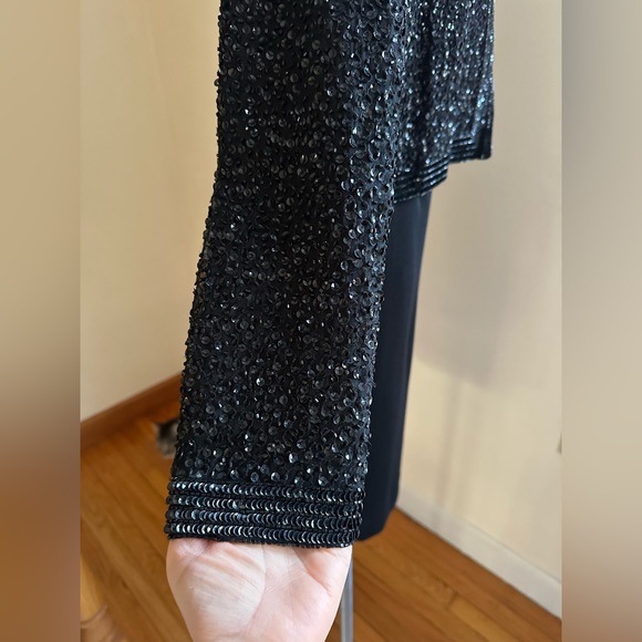 Niteline Della Roufogali Black Elegant Formal Beaded Sequence Hooks Closure SZ L - Picture 6 of 16
